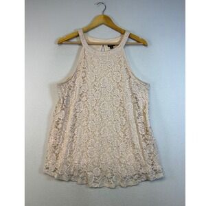 Romantic Boho Torrid Womens 1 Beige Floral‎ Lace Halter Neck Scalloped Tank Top